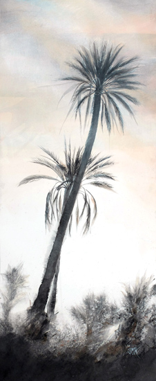Déclin du jour, deux palmiers
